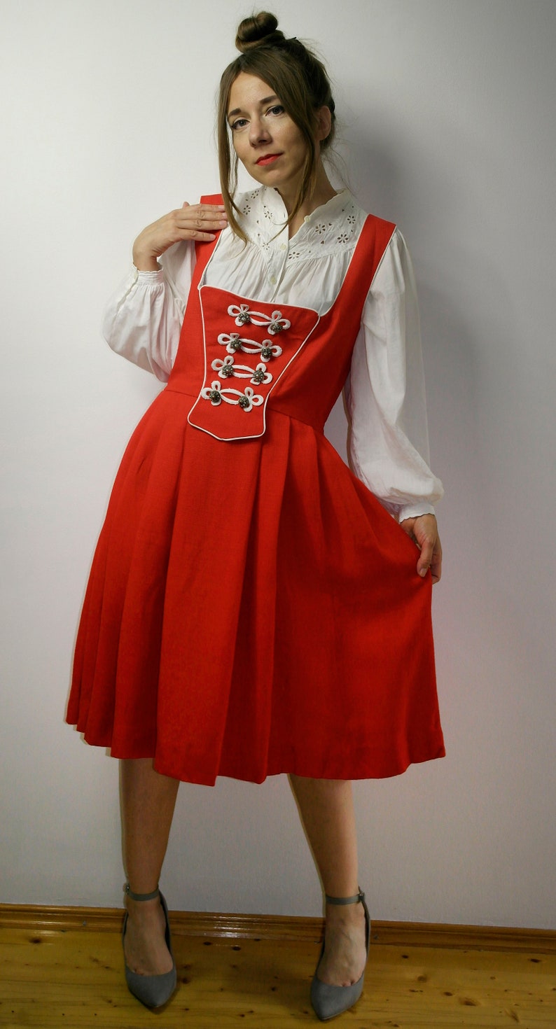 Trachten Dirndl Dress / Vintage Folk German Austrian dress / Dirndl Stadl Red Alpen dress / Octoberfest dress / Large image 4