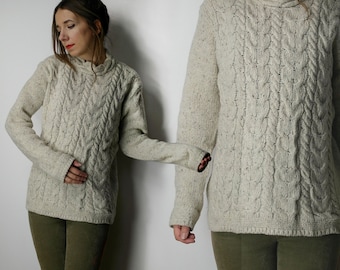 Irish sweater / Irelands Eye Wool cashmere sweater / Aran wool pullover / Cable knit Irish fisherman sweater / Cream Wool sweater /