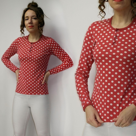 Marimekko Red Top / Polka Dot Marimekko Cotton Shirt