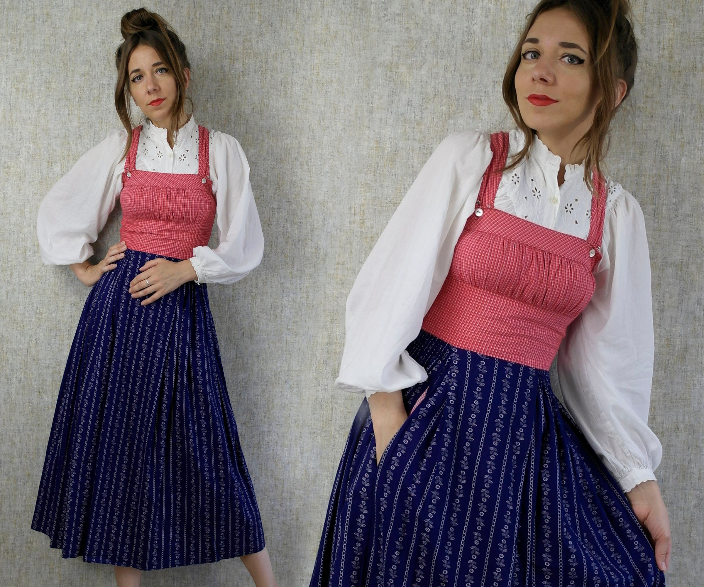 Fuchs Trachtenmoden Dirndl check pattern classic style Fashion Traditional Dresses Dirndl 