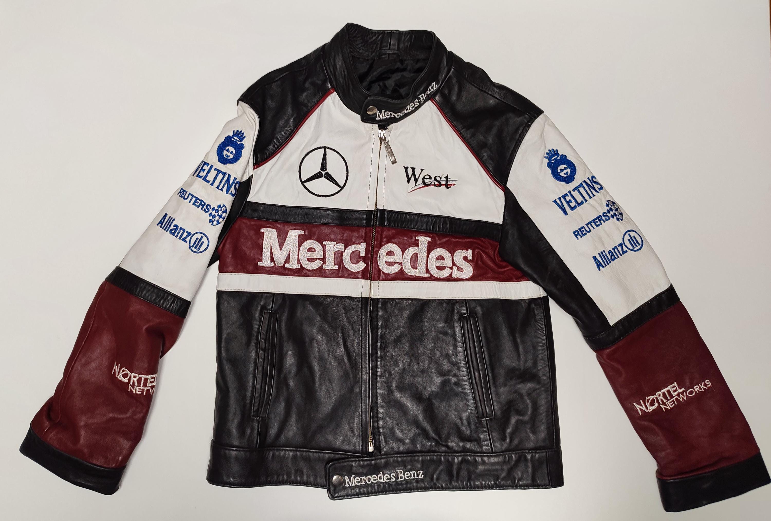 Vintage Leather Mercedes Jacket / Embroidered Mercedes Jacket