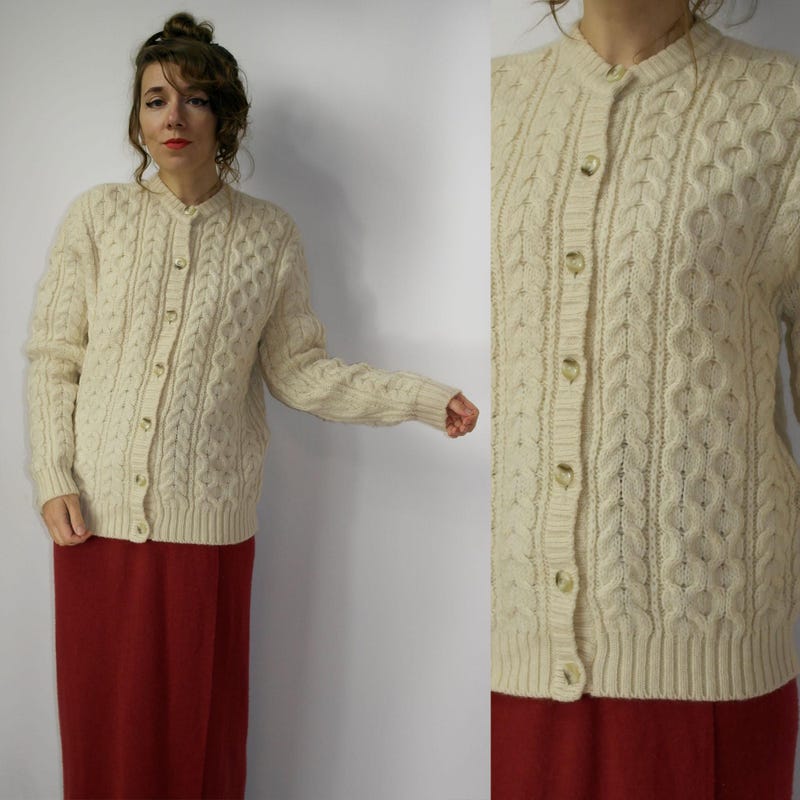 Vintage Hand Knit Irish Wool Sweater Coat main image 1