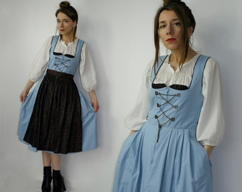 Trachtenkleid / Dirndl Kleid / Blau Braun Trachtenkleid / Schürze Folklore Kleid / Österreichisches deutsches Kleid mit Schürze / Oktoberfest