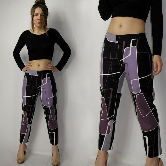 Max Mara, Vintage MAXMARA pants / Y2K Cotton Geometric Pattern Trouser Pants /
