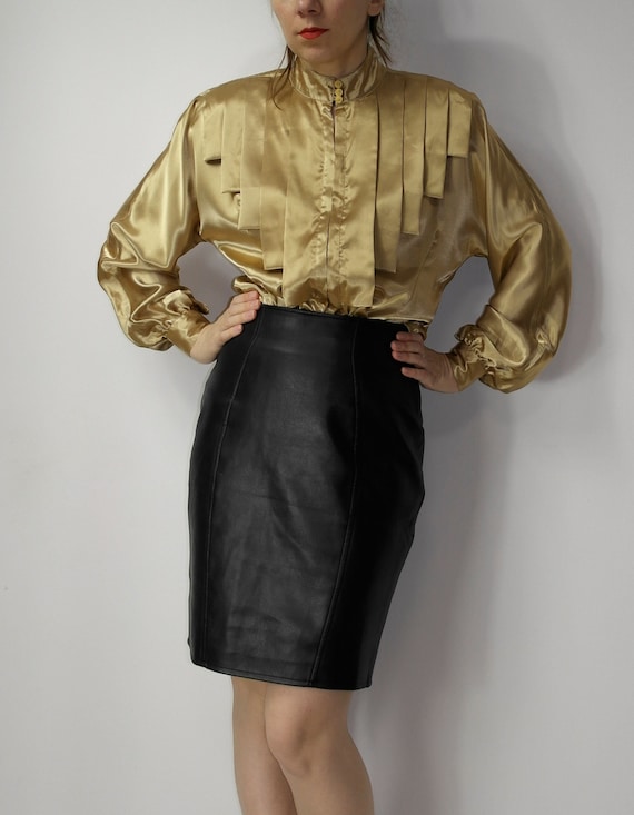 90s French Black FAUX Leather Skirt / Garcon by G… - image 2