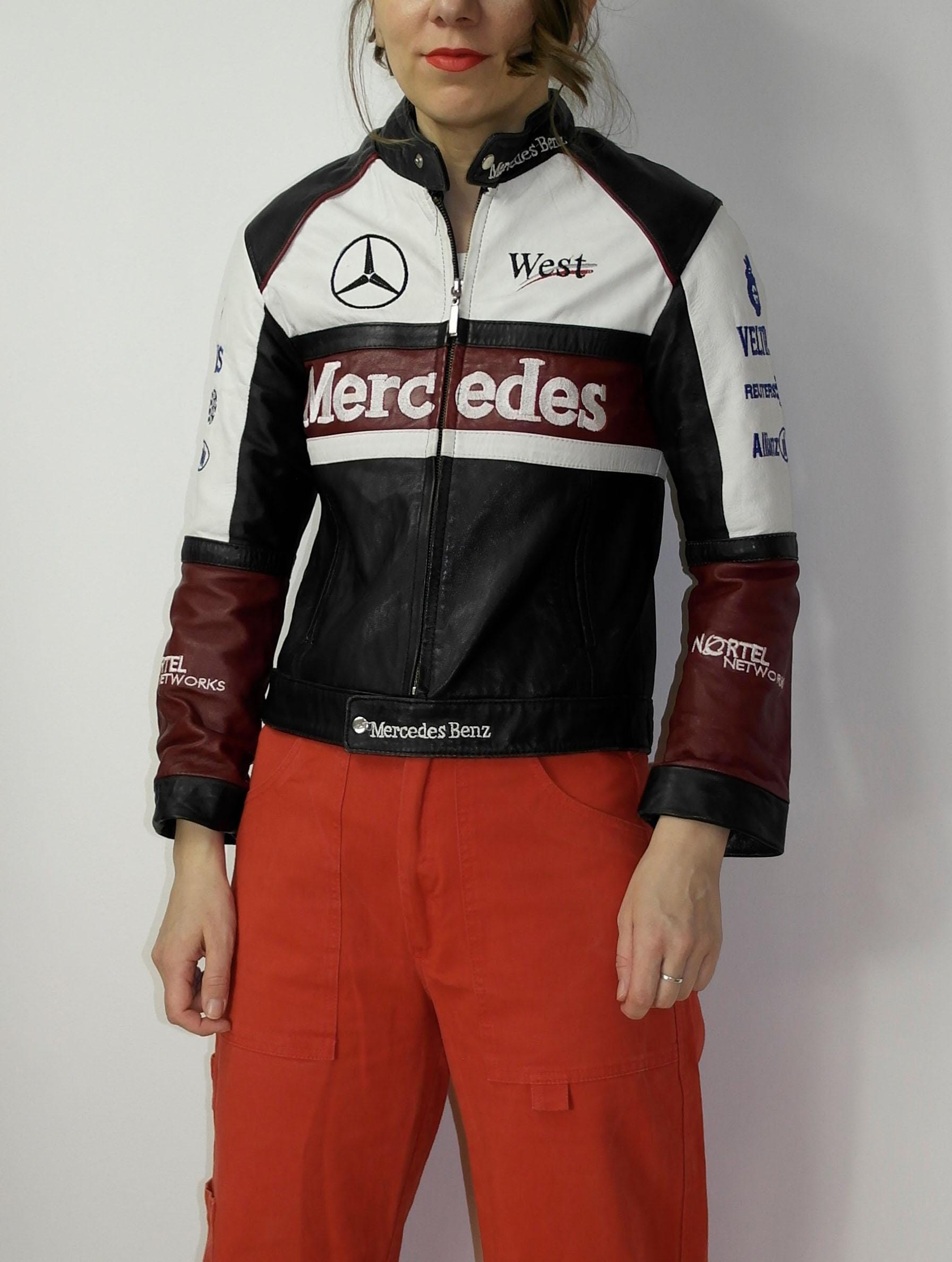 Vintage Leather Mercedes Jacket / Embroidered Mercedes Jacket
