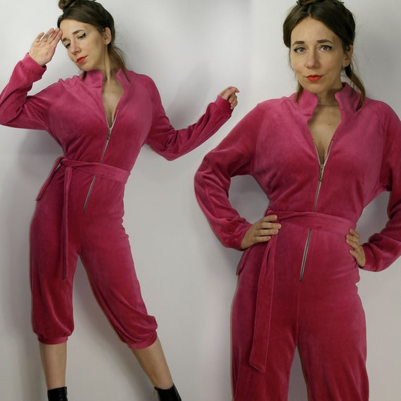 Pink velour jumpsuit hotsell