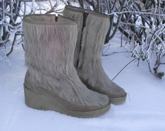 Vintage real fur boots Nordic snow winter women's warm boots 6.5 UK 39 Euro