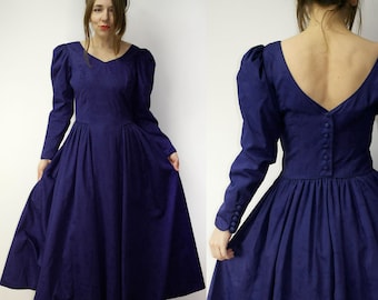 Laura Ashley dress blue floral puffy dress / Laura Ashley party dress 80s / Victorian Edwardian style maxi dress / Made In Britain