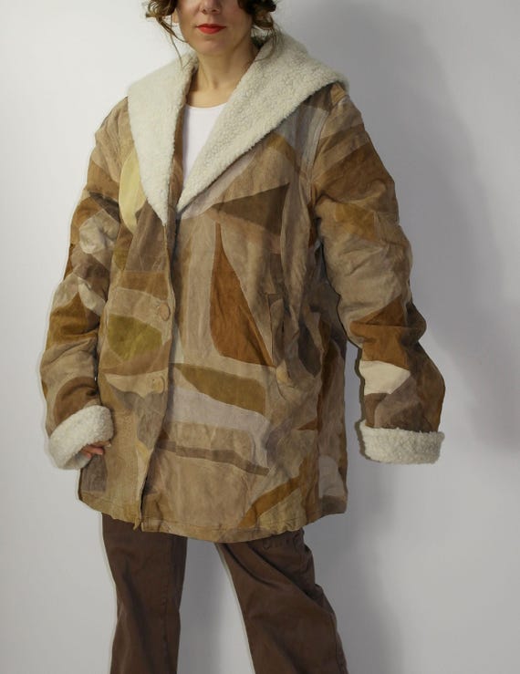 1990's Patchwork Leather Suede jacket  / 90s brow… - image 3