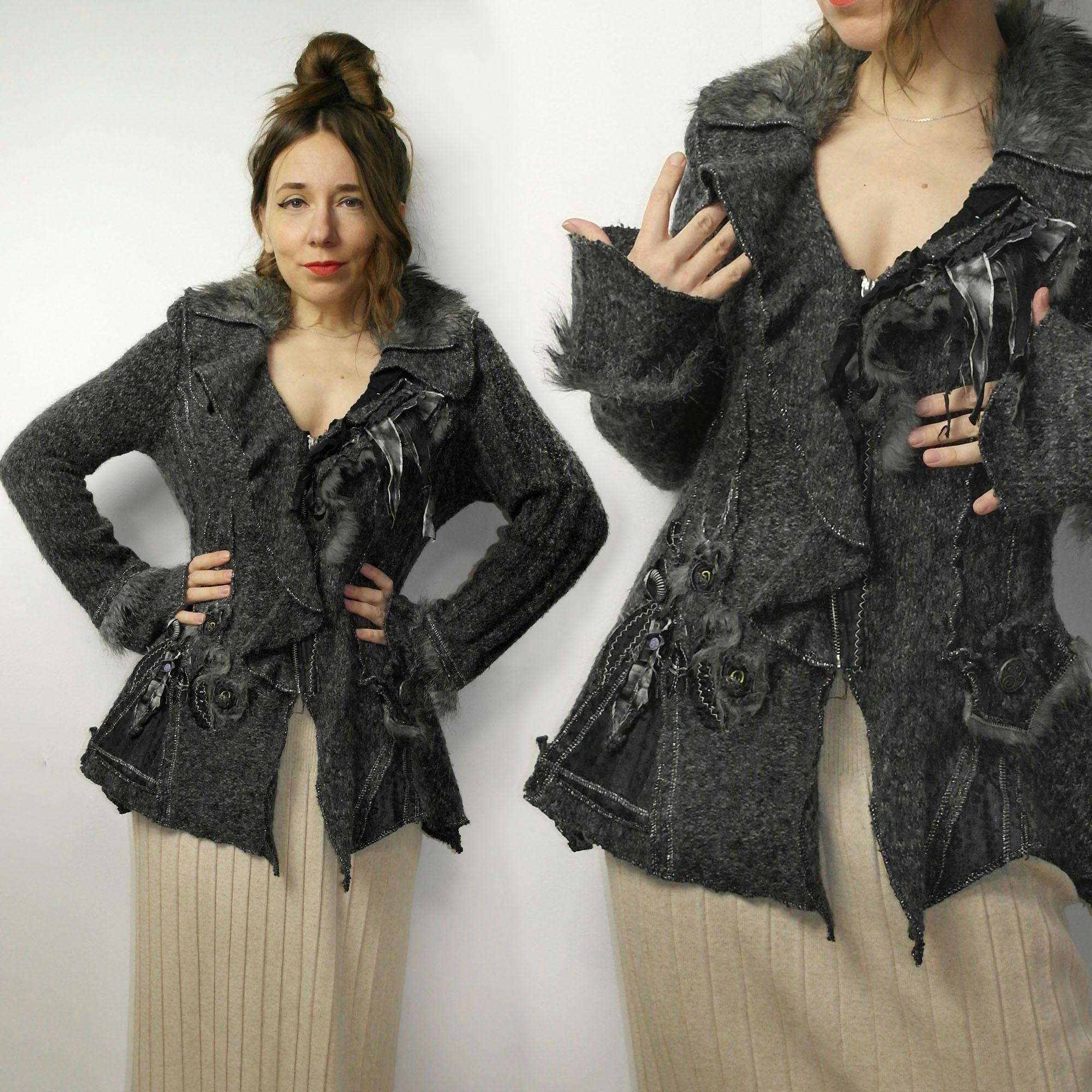 Y2K Juju & Christine Sweater Jacket / Boho Faux Fur Sweater / 00s