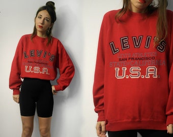 Vintage Levi S Pullover Red Levis USA Crew Neck Sweatshirt Levi Long Sleeves Top Levis 90s Sweatshirt Small Etsy