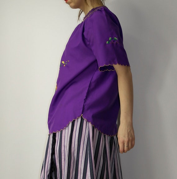 Vintage embroidered folk blouse / Peacock purple … - image 7