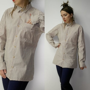Vintage Marimekko striped top / Classic Marimekko top / stripes Scandinavian shirt / Marimekko buttons cotton top / size 40