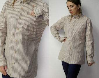 Vintage Marimekko striped top / Classic Marimekko top / stripes Scandinavian shirt / Marimekko buttons cotton top / size 40