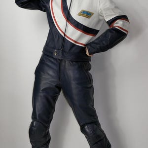 Kombinezon motocyklowy Vintage Leather Biker Racing 1 i 2 częściowy / SPEED MODE Prawdziwa kurtka motocyklowa / Włoskie spodnie motocyklowe zdjęcie 5
