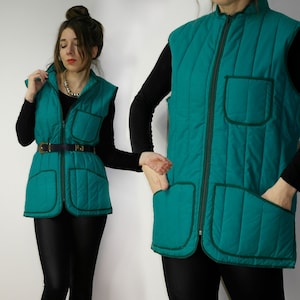 Vintage Scandinavian quilted vest / 80s Light puffer vest / Zip up contrast gilet / Size M
