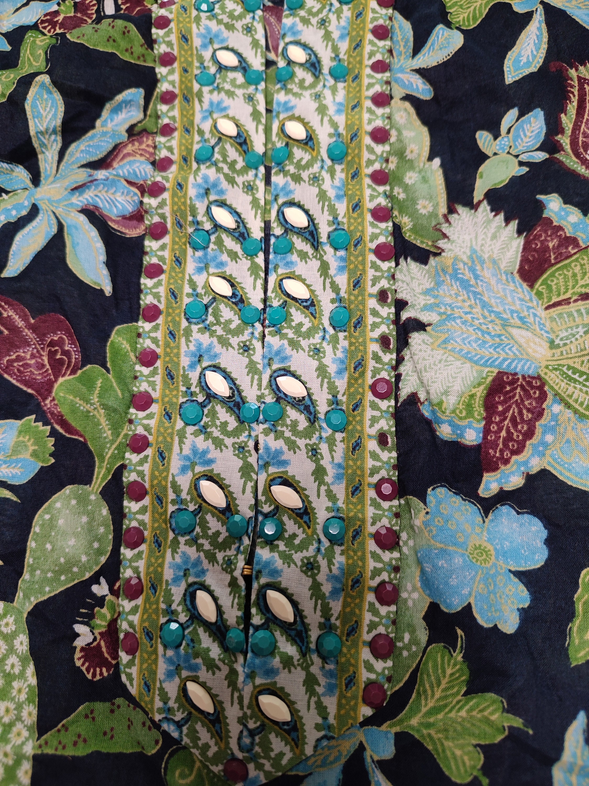 TORY BURCH Embellished Beaded TUNIC Top Floral Wisteria