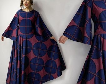 Sällsynt vintage Marimekko 1971 Finland klänning färgblock abstrakt konst finsk designer maxiklänning