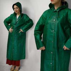 Finnish Rukka PVC rain jacket Long Vintage green rain jacket Vinyl jacket with the hood made in Finland rain coat Waterproof jacket