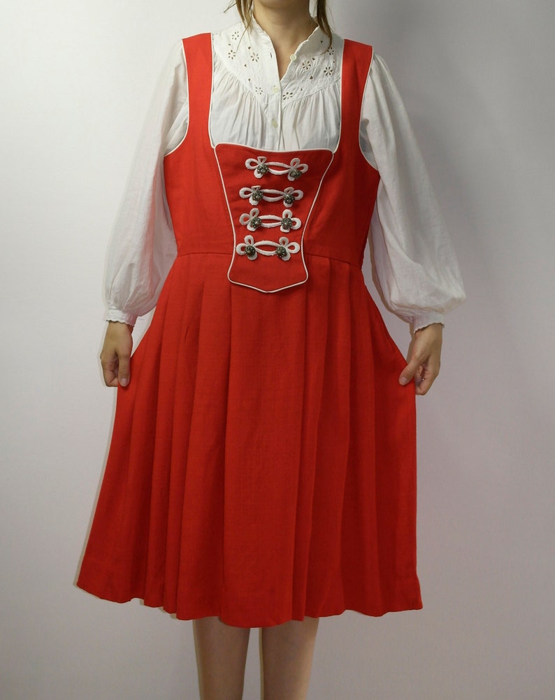 Trachten Dirndl Dress / Vintage Folk German Austrian dress / Dirndl Stadl Red Alpen dress / Octoberfest dress / Large image 6