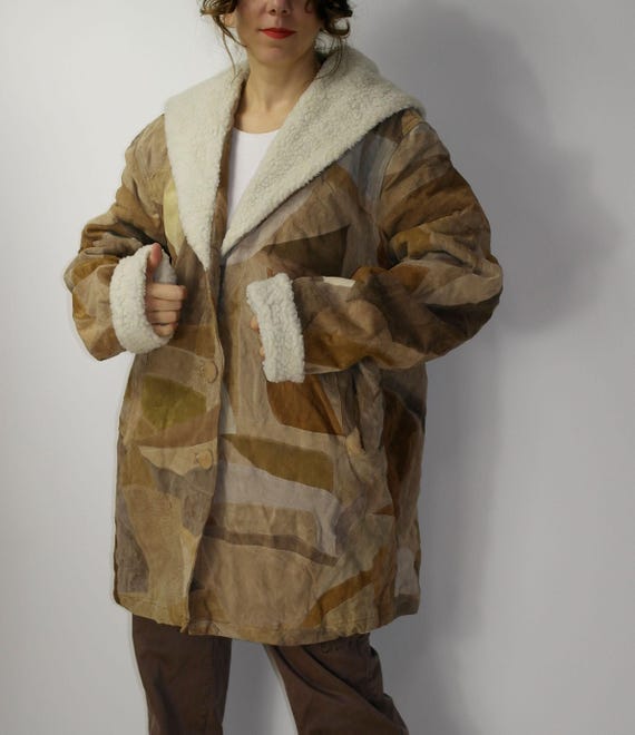 1990's Patchwork Leather Suede jacket  / 90s brow… - image 4