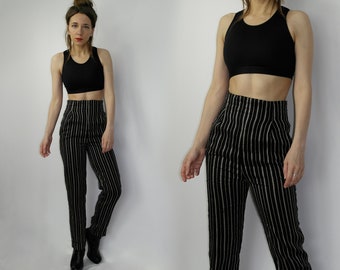 vintage 1990s pinstripe toreador skinny skinny trousers Italy Clothing Gender-Neutral Adult Clothing Trousers Italian designer pants 90s ROMEO GIGLI black ultra high waisted pants 