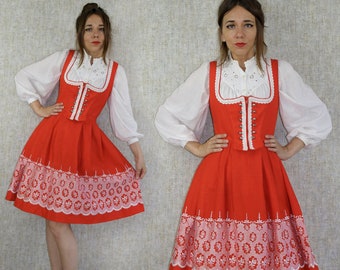 Trachtendirndl Kleid Strasser / Vintage besticktes Dirndl / mittellanges folkloristisches Kleid / Alpen-Outfit / Oktoberfestkleid Größe 40