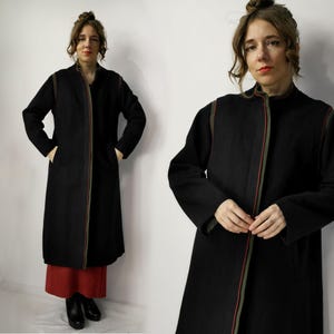 Vintage Trachten Wool coat / Black Austrian German Loden dirdl coat  / Mid length Wool Coat / Tyrol winter Coat /