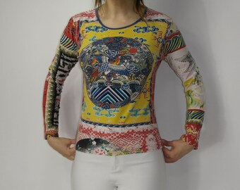 Vintage Vivienne Tam Asian Print Top Long Sleeve Patchwork Vintage Vivienne Tam Asian Print Top Long Sleeve Patchwork