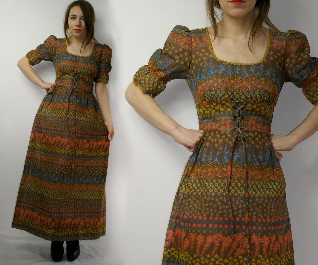 1970s Dolly Rockers Semi Sheer Maxi Dress / Dolly Rockers England