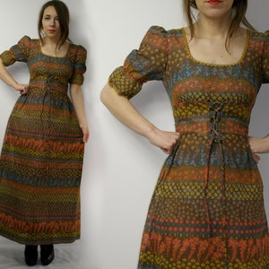1970s Dolly Rockers Semi Sheer Maxi Dress /  Dolly Rockers  England  hippie dress with short sleeves