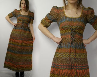 1970s Dolly Rockers Semi Sheer Maxi Dress /  Dolly Rockers  England  hippie dress with short sleeves