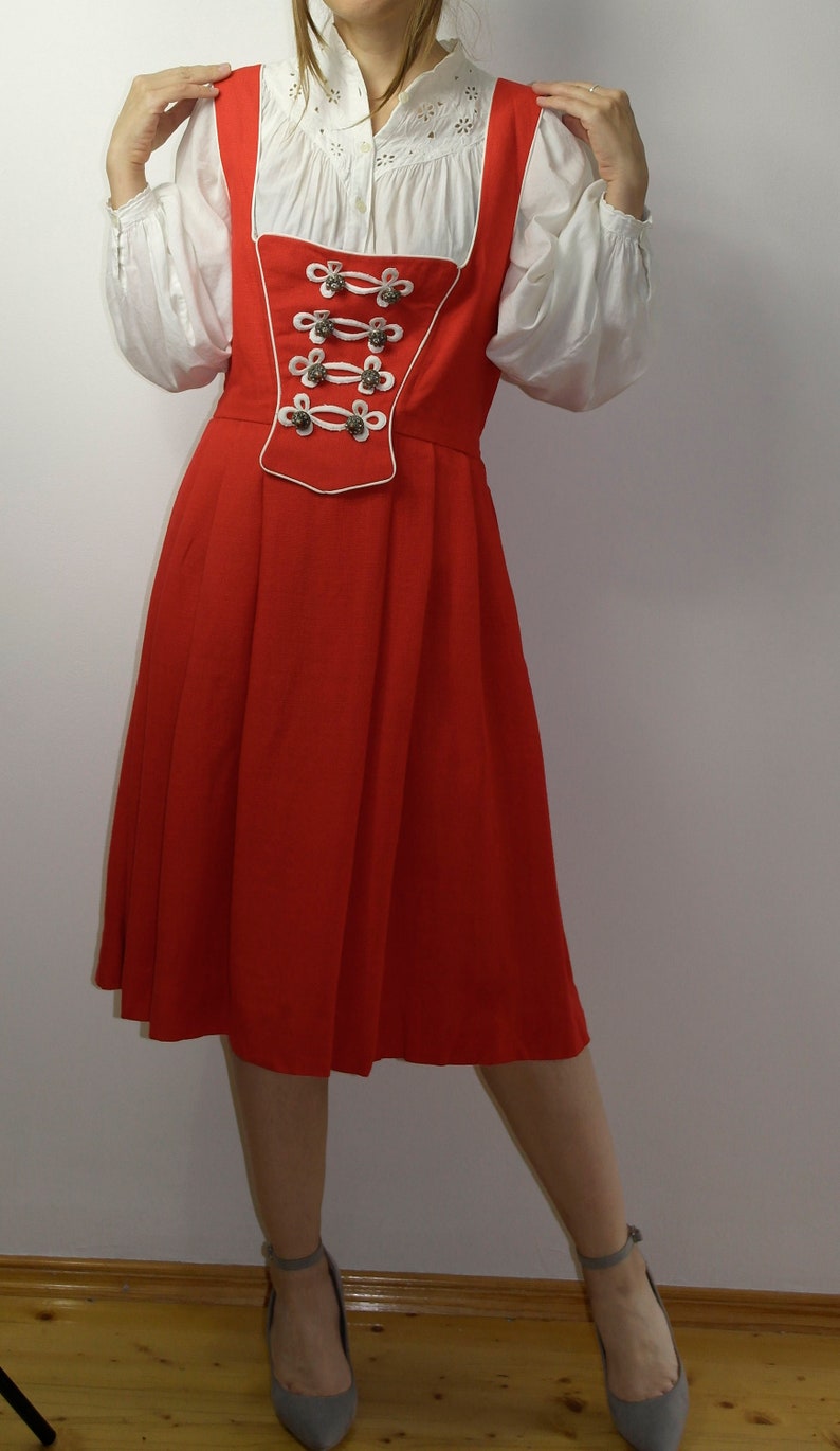Trachten Dirndl Dress / Vintage Folk German Austrian dress / Dirndl Stadl Red Alpen dress / Octoberfest dress / Large image 2
