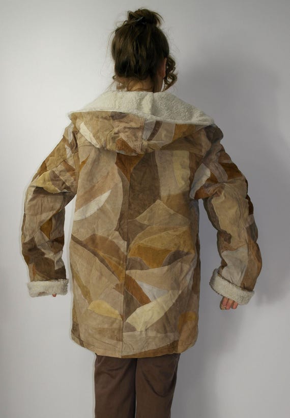 1990's Patchwork Leather Suede jacket  / 90s brow… - image 7