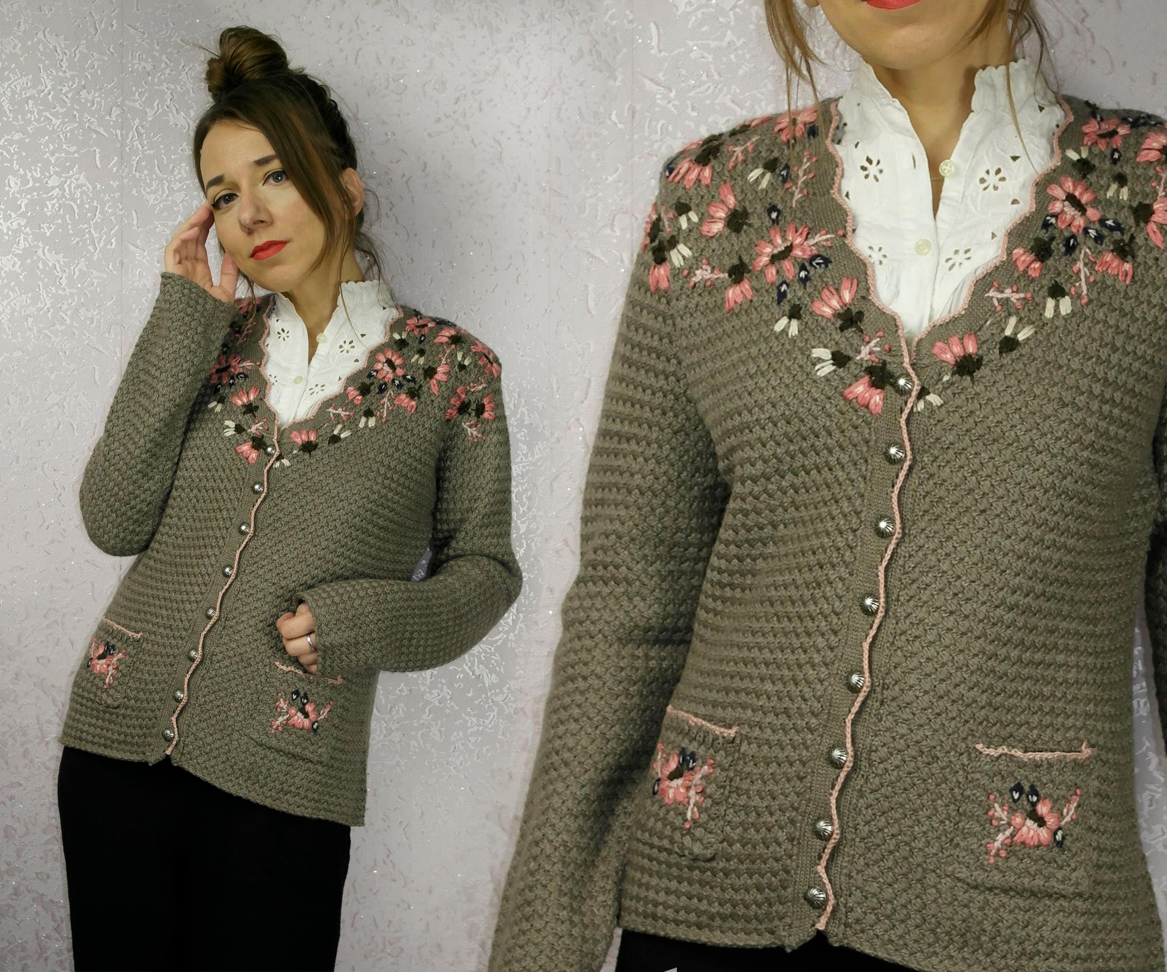 期間限定30％OFF! Vintage Flower / Cardigan Floral Trachten Austrian トップス