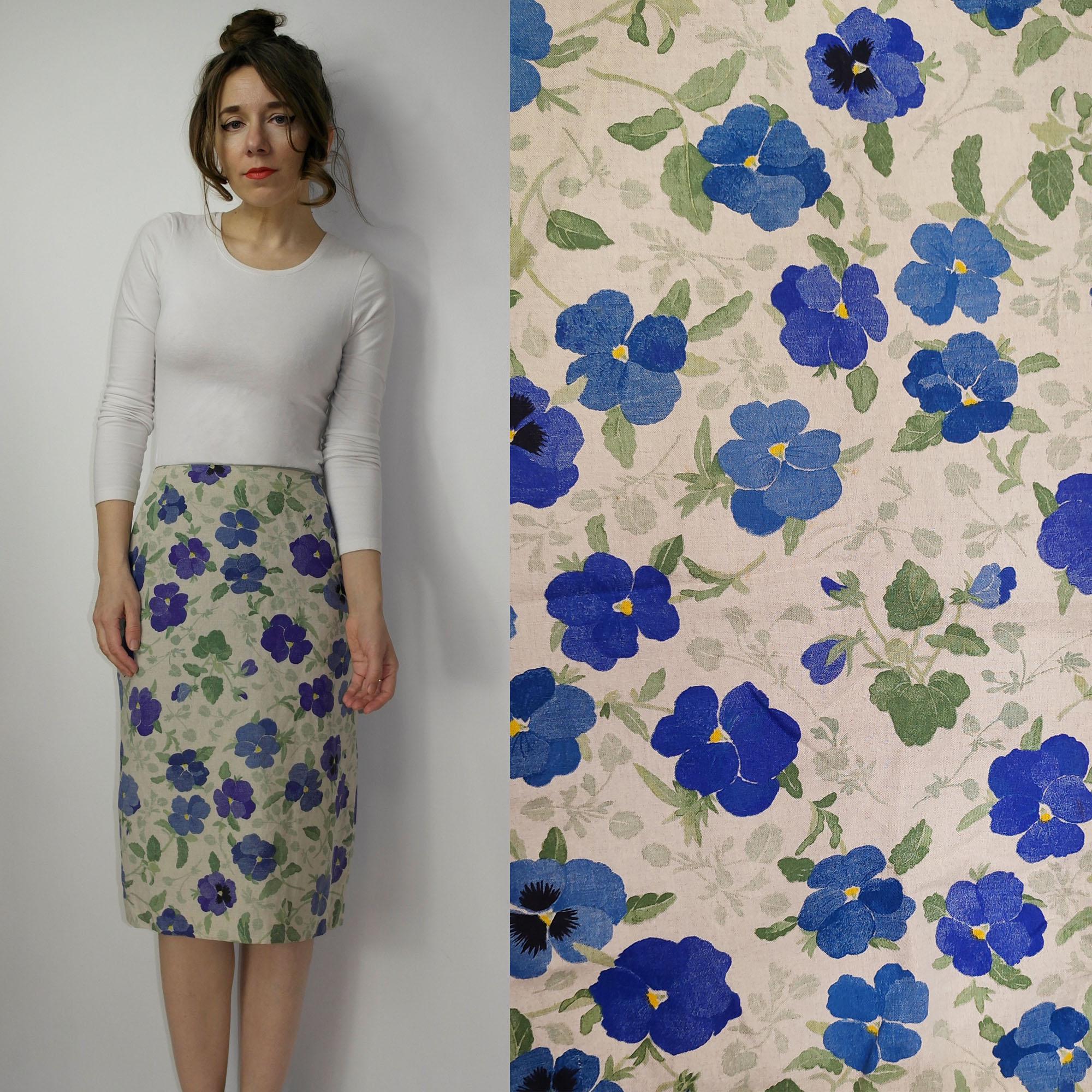 Jupe En Lin Beige à Motifs Fleurs Cocomenthe - Taille 42, Style Bohème Vintage