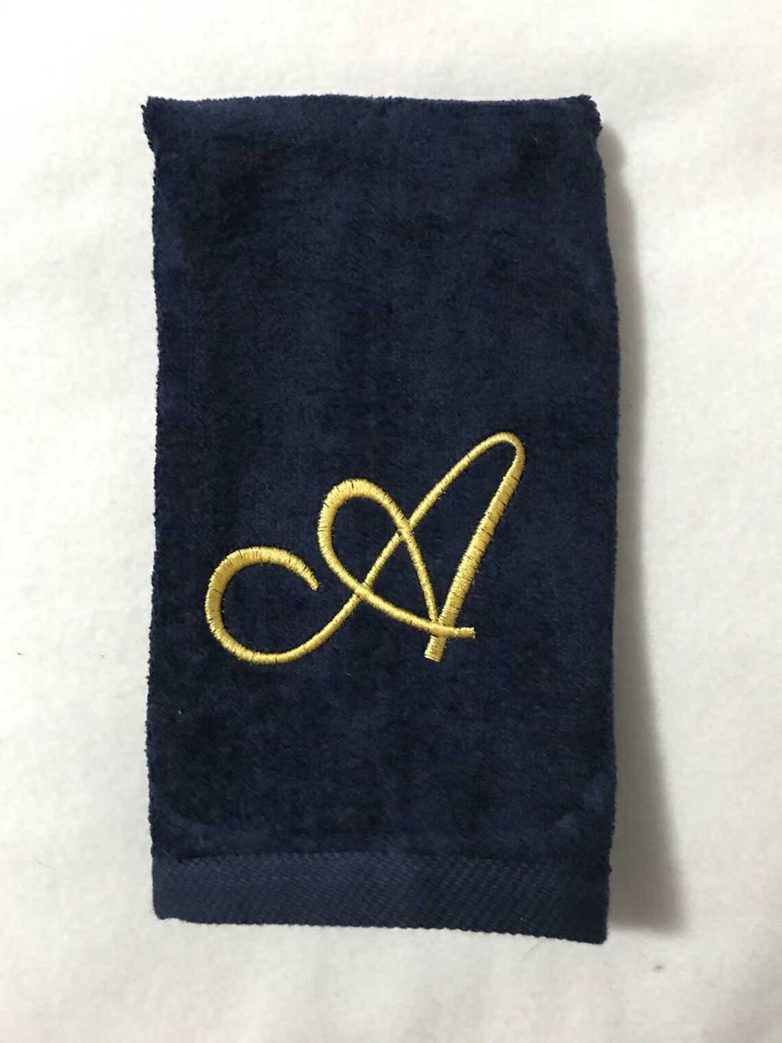 Ready to Ship Embroidered Monogram A Fingertip TowelNavy Blue Etsy