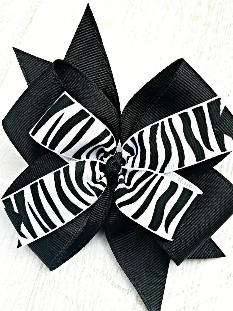 Zebra Hair Bow Zebra Hair Clip Black and White 4 Etsy