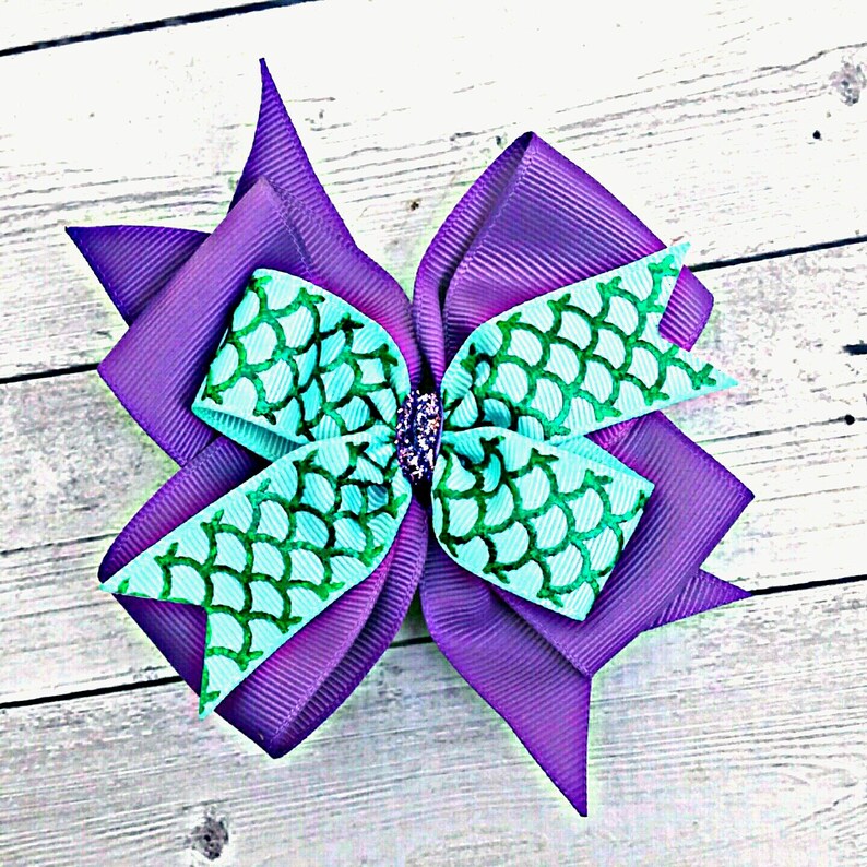 Purple Mermaid Scales Hair Bow Mermaids Hair Clip Hair Bows Etsy