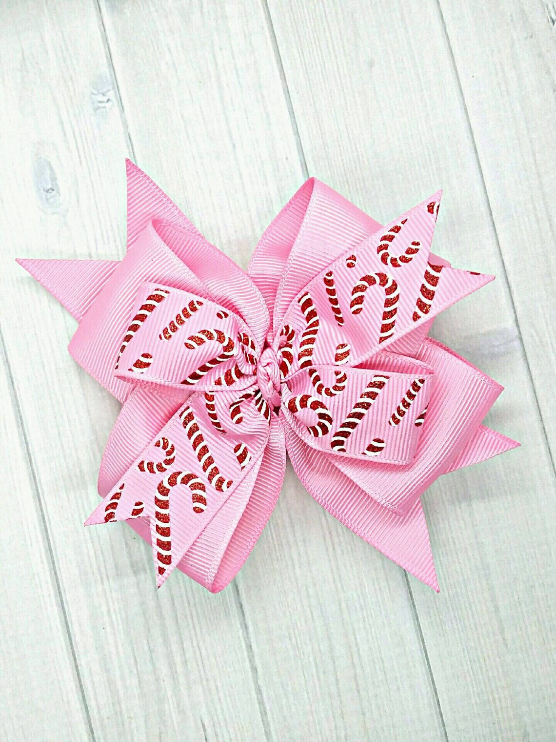 Christmas Candy Cane Pink Hair Bow 4 Inch Layered Bow with Etsy
