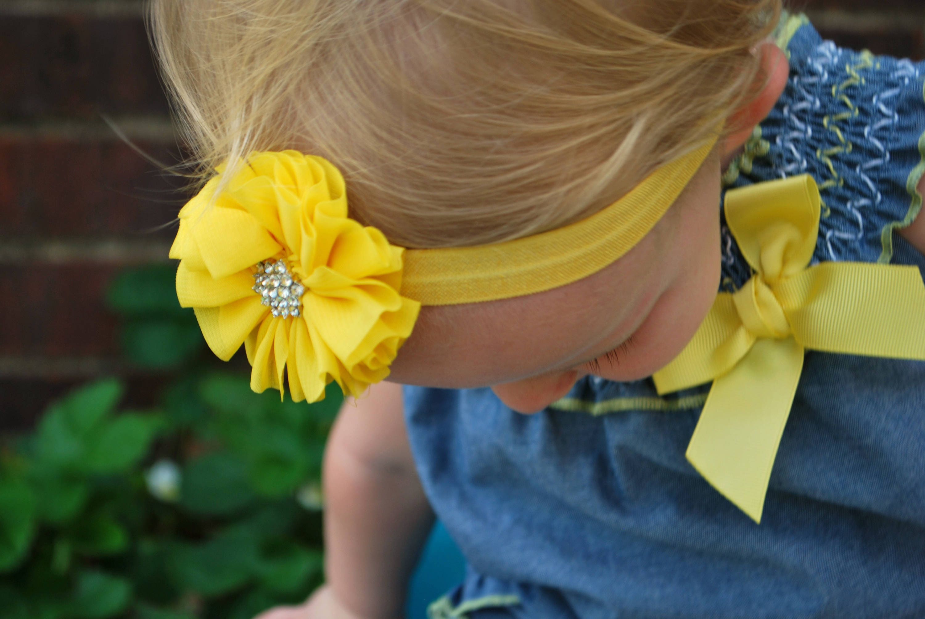 Yellow Flower Headband Rhinestone Headband Yellow Girls Etsy