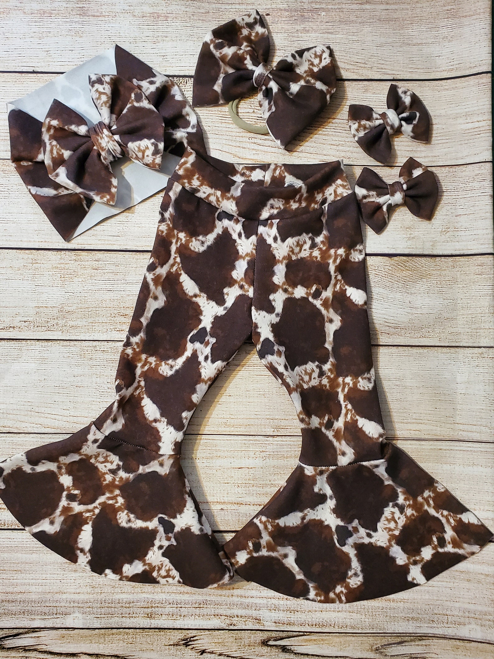 Cow Print Bell Bottoms Cowgirl Outfits Western Baby Etsy