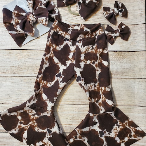 Cow Print Bell Bottoms Cowgirl Outfits Western Baby Etsy