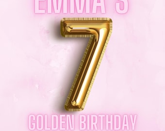 Golden 7th Birthday Invite