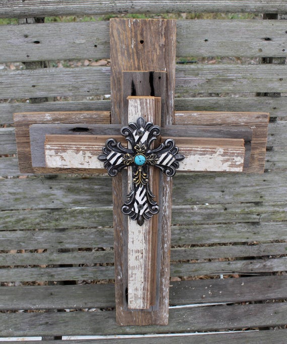 Wooden Cross Rustic Unique Wall Crosses Wood Metal Decor Reclaimed Decorative