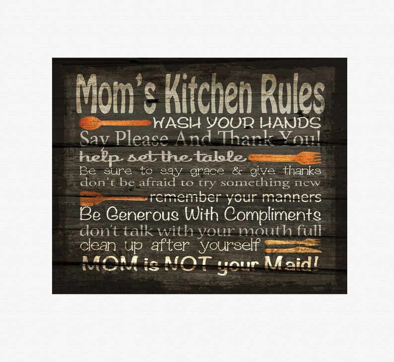 Mom's Kitchen Rules Printable Wall Art Vintage Style Etsy