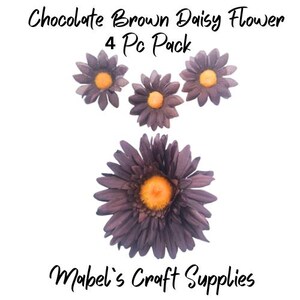 Flores artificiais de margarida marrom chocolate, lote com 4 cabeças de flores para artesanato, scrapbooking, tiaras, chapéus de bebê, bolsas