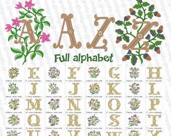 Full alphabet floral blossoms fonts garden embroidery designs sewing brother emb hus jef pes dst with resizer-converter software included