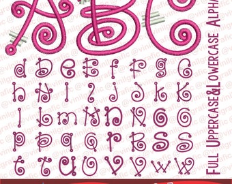 fairytale font alphabet letters flower numbers lowercase embroidery brother emb hus jef pes dst with resizer-converter software included